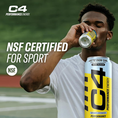 Cellucor C4 Performance Energy Drink, Artic Snow Cone, Zero Sugar, 200mg Caffeine (16 Fl Oz, 12 Pack)
