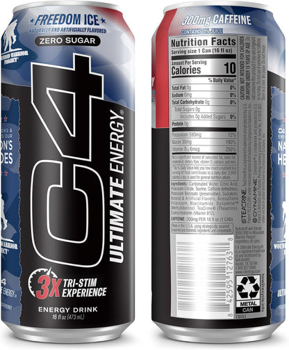 Cellucor C4 Ultimate Pre-Workout Energy Drink, Freedom Ice (16oz, Pack of 12)