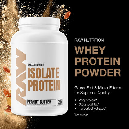 RAW Grass-Fed Whey Isolate, Peanut Butter - Low Fat/Carb, 25 Servings (1.6lb)