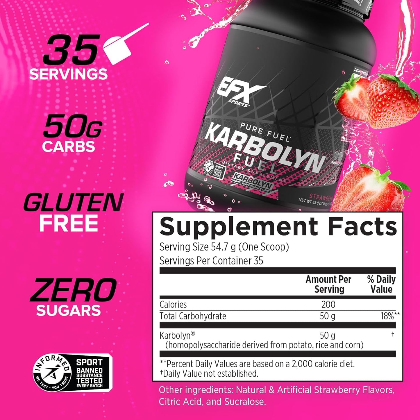 EFX Sports Karbolyn Fuel - Fast Absorbing Carb Powder for Energy & Recovery (37 Servings, Strawberry)