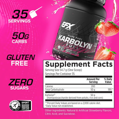 EFX Sports Karbolyn Fuel - Fast Absorbing Carb Powder for Energy & Recovery (37 Servings, Strawberry)