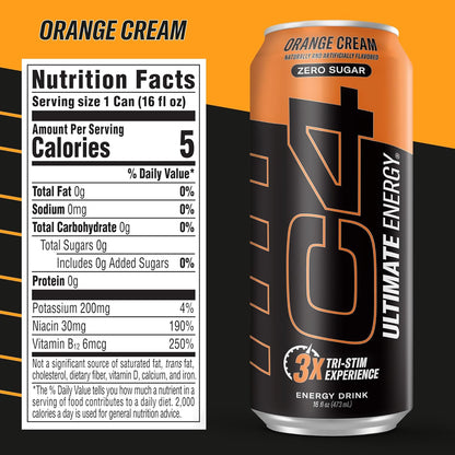 Cellucor C4 Ultimate Pre-Workout Energy Drink, Orange Cream (16oz, Pack of 12)