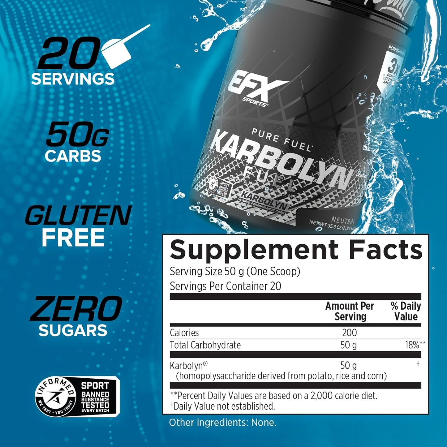 EFX Sports Karbolyn Fuel: Fast-Absorbing Carb Powder for Energy & Recovery (18 Servings, Neutral)