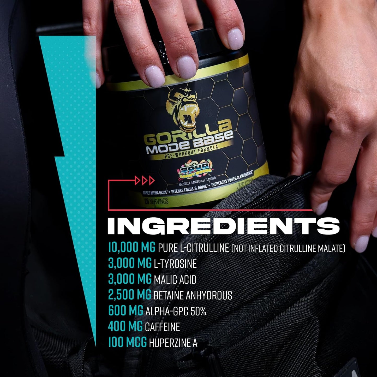 Gorilla Mode Pre-Workout for Focus, Endurance & Power (360g, Watermelon)