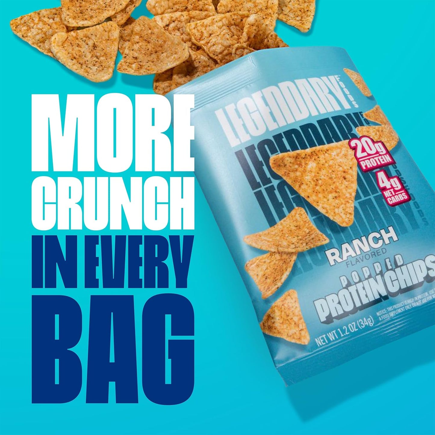 Legendary Foods Keto & Gluten-Free Ranch Chips (High Protein, Low Carb, 7x1.2oz)