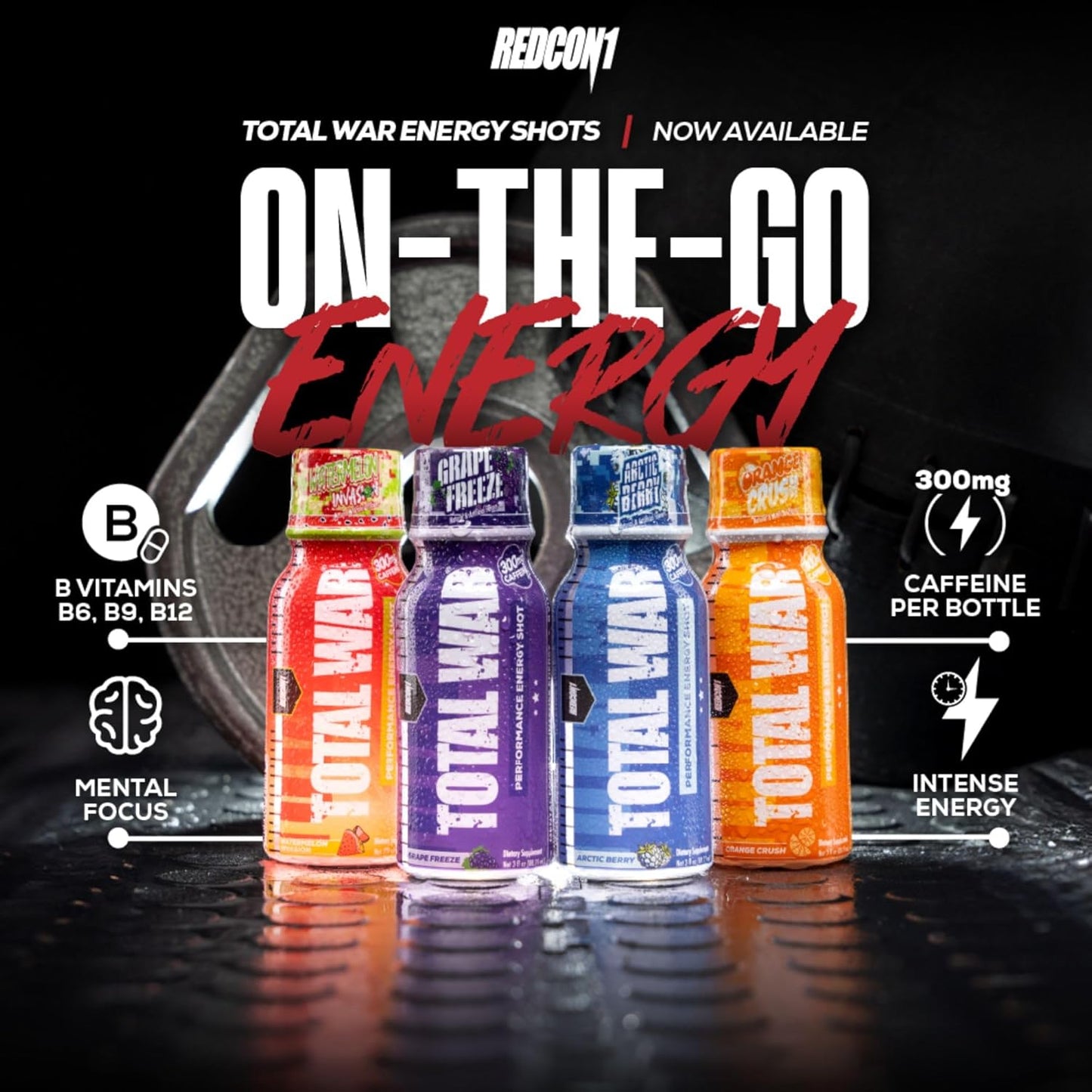 REDCON1 Total War Energy Shots - 300mg Caffeine, 0 Sugar, Orange Crush (12ct)
