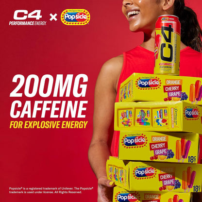 Cellucor C4 Energy x POPSICLE Cherry, Sugar-Free Pre-Workout Drink (16oz, 12pk)