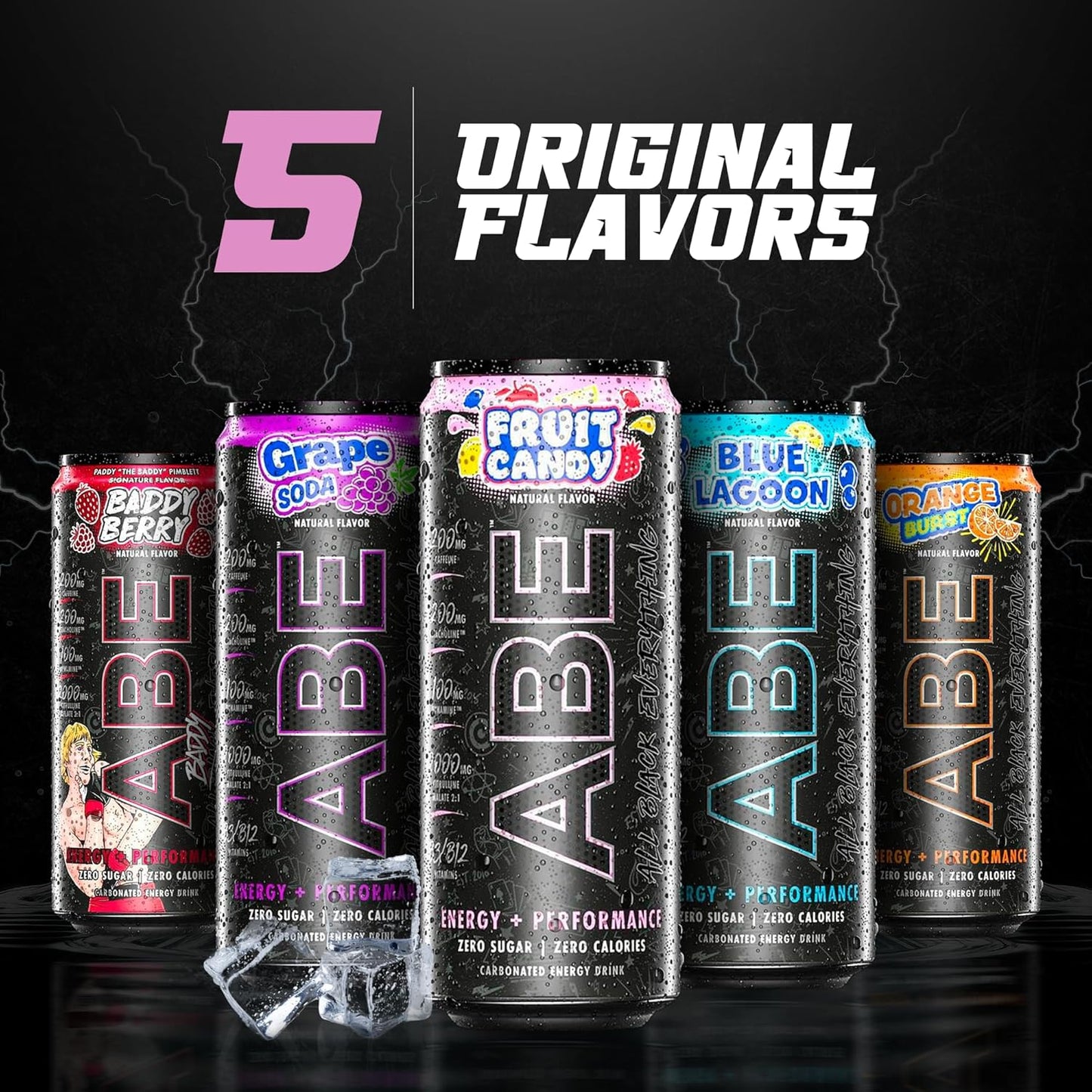 Black Sugar-Free Energy Drink, Fruit Candy Flavor (12 Pack, 200mg Caffeine)
