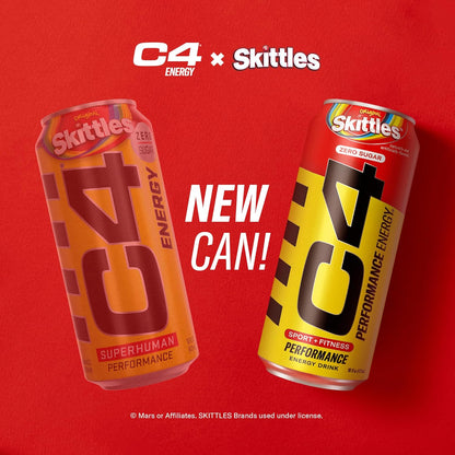 Cellucor C4 Skittles Flavor Energy Drink, Zero Sugar, Preworkout (16 Fl Oz, 12 Pack)