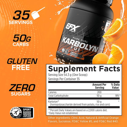 EFX Sports Karbolyn Fuel - Fast Absorbing Carb Powder for Energy & Recovery (37 Servings, Orange)