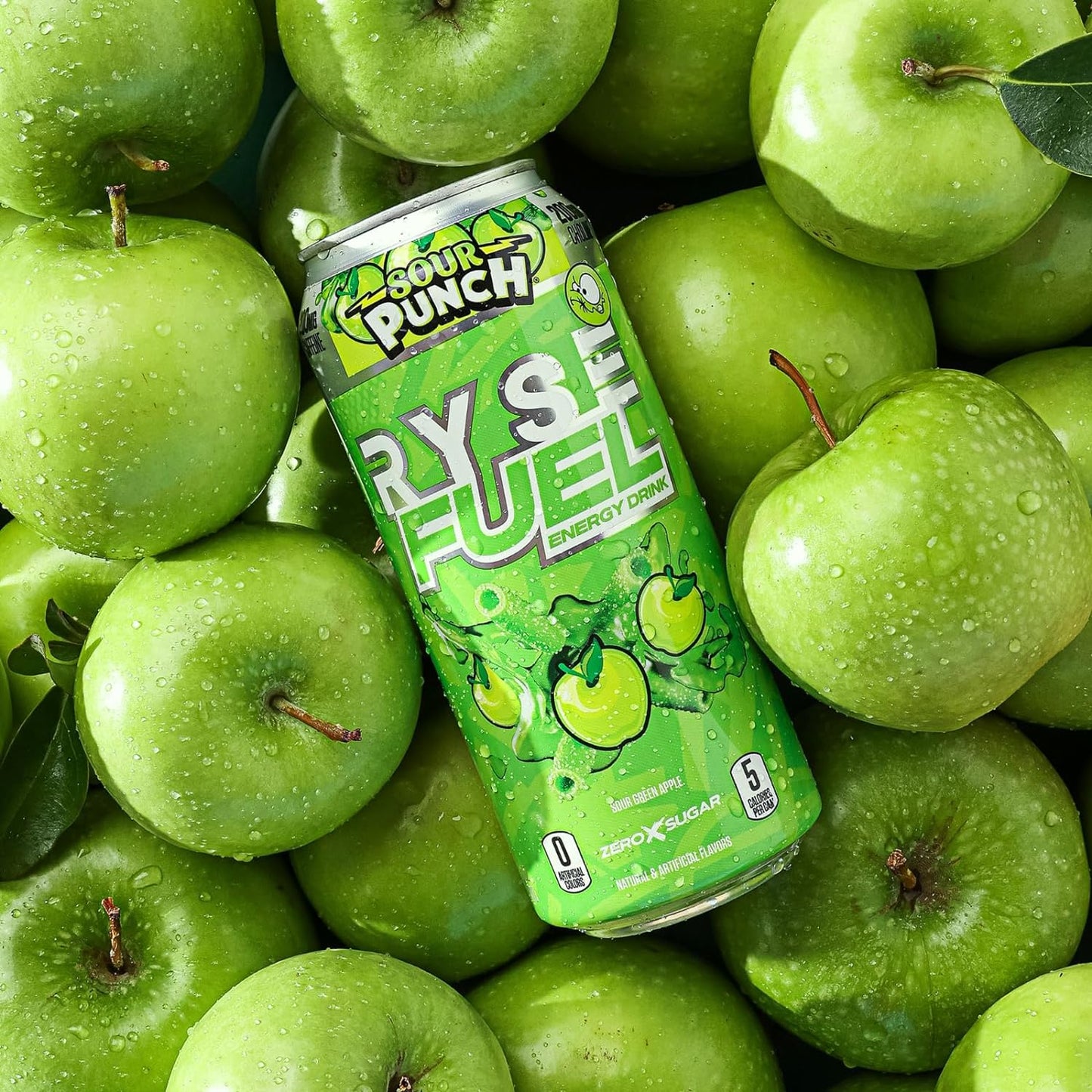 RYSE Fuel Sugar-Free Energy Drink, Vegan, Gluten-Free, Low Calorie, No Artificial Colors (Sour Punch Green Apple, 12 Pack)