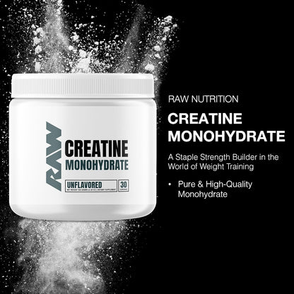 RAW Nutrition Creatine Monohydrate Powder, Unflavored (30 Servings)