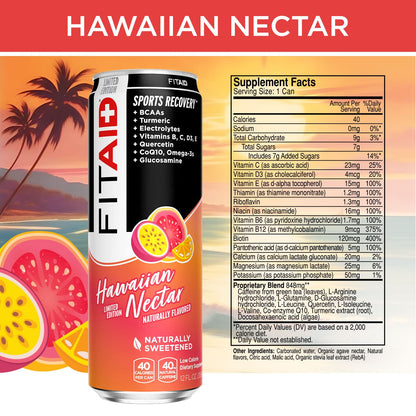 FITAID Recovery Drink, Hawaiian Nectar, BCAAs & Electrolytes (12 Pack)