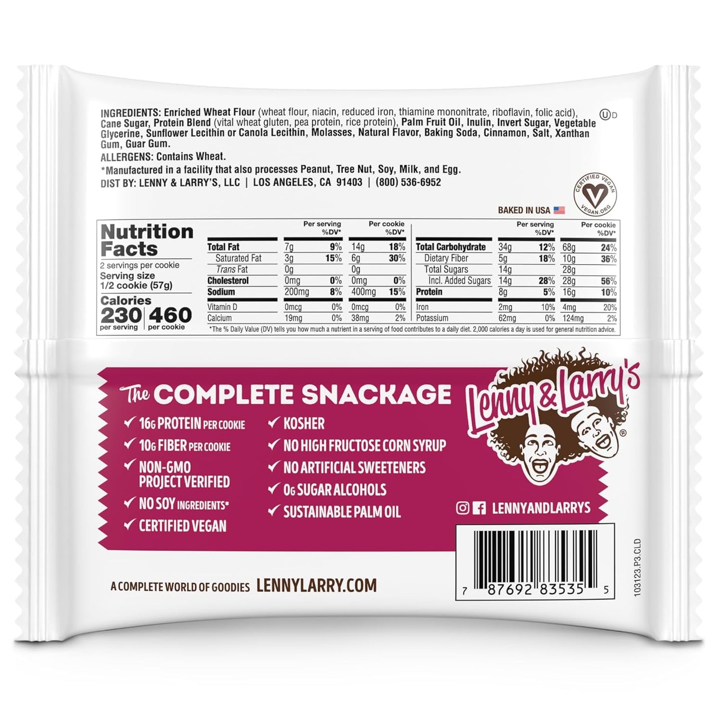 Lenny & Larry's Snickerdoodle Complete Cookie, Vegan, 16g Protein (12 Pack)