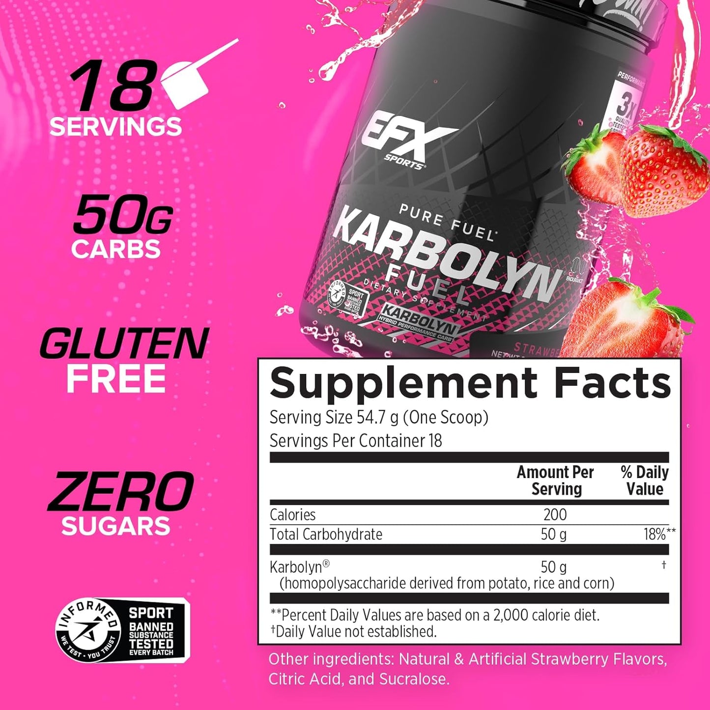 EFX Sports Karbolyn Fuel - Fast Absorbing Carb Powder for Energy & Recovery (Strawberry, 18 Servings)