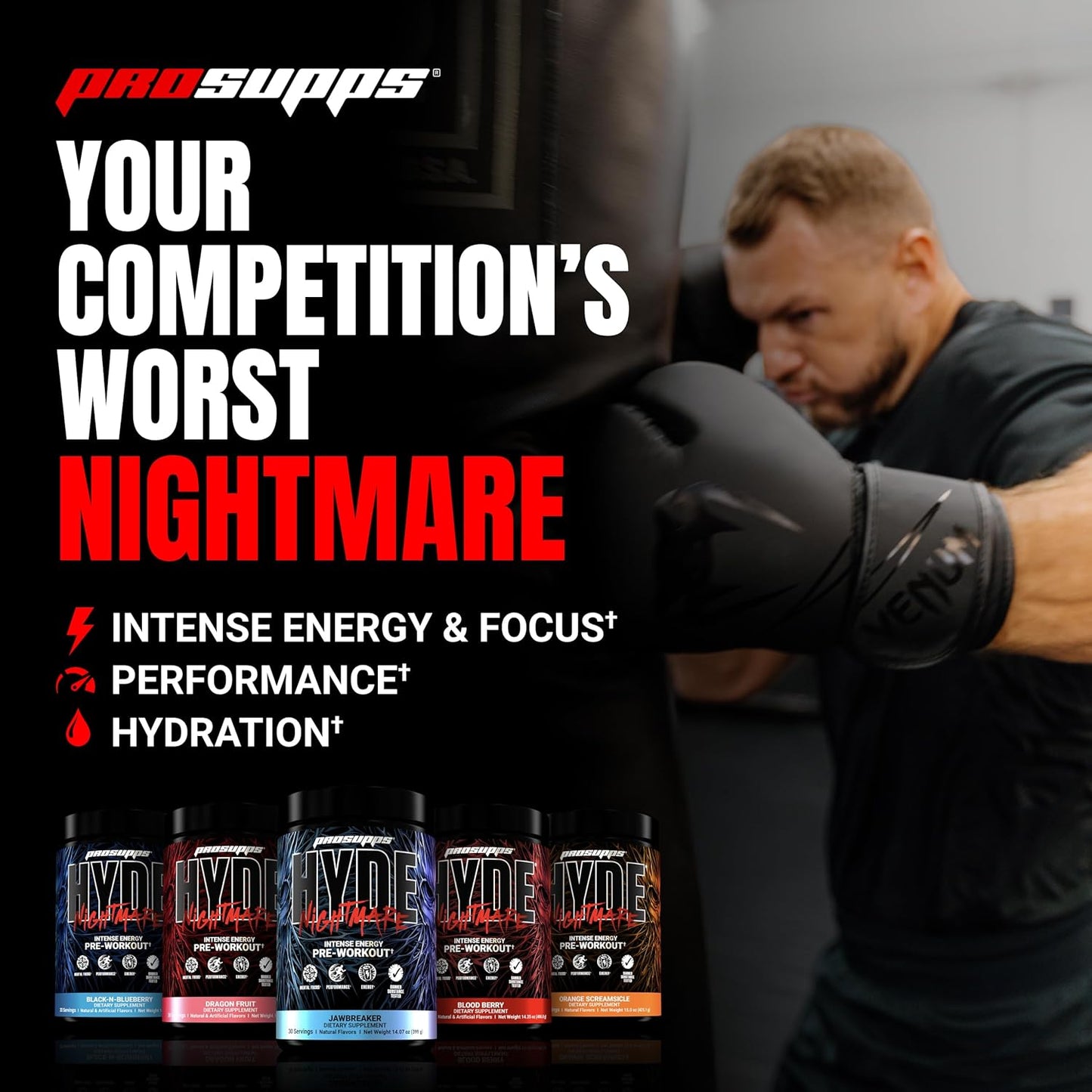 PROSUPPS Hyde Nightmare Pre-Workout - Intense Energy & Focus (30 Servings)