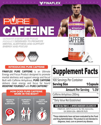 FINAFLEX Pure Caffeine for Mental Alertness & Energy (100 Capsules/100 Servings)