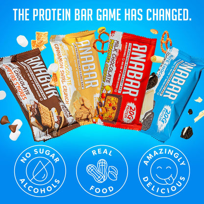 Anabar Protein Bar, 20g Protein, No Sugar Alcohols, Real Food (12 Bars, White Chocolate Cinnamon Swirl)
