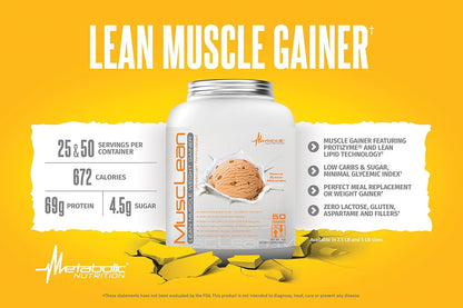 Musclean Whey Protein Meal Replacement, Peanut Butter, Low Carb Keto (5lb/50 serv)