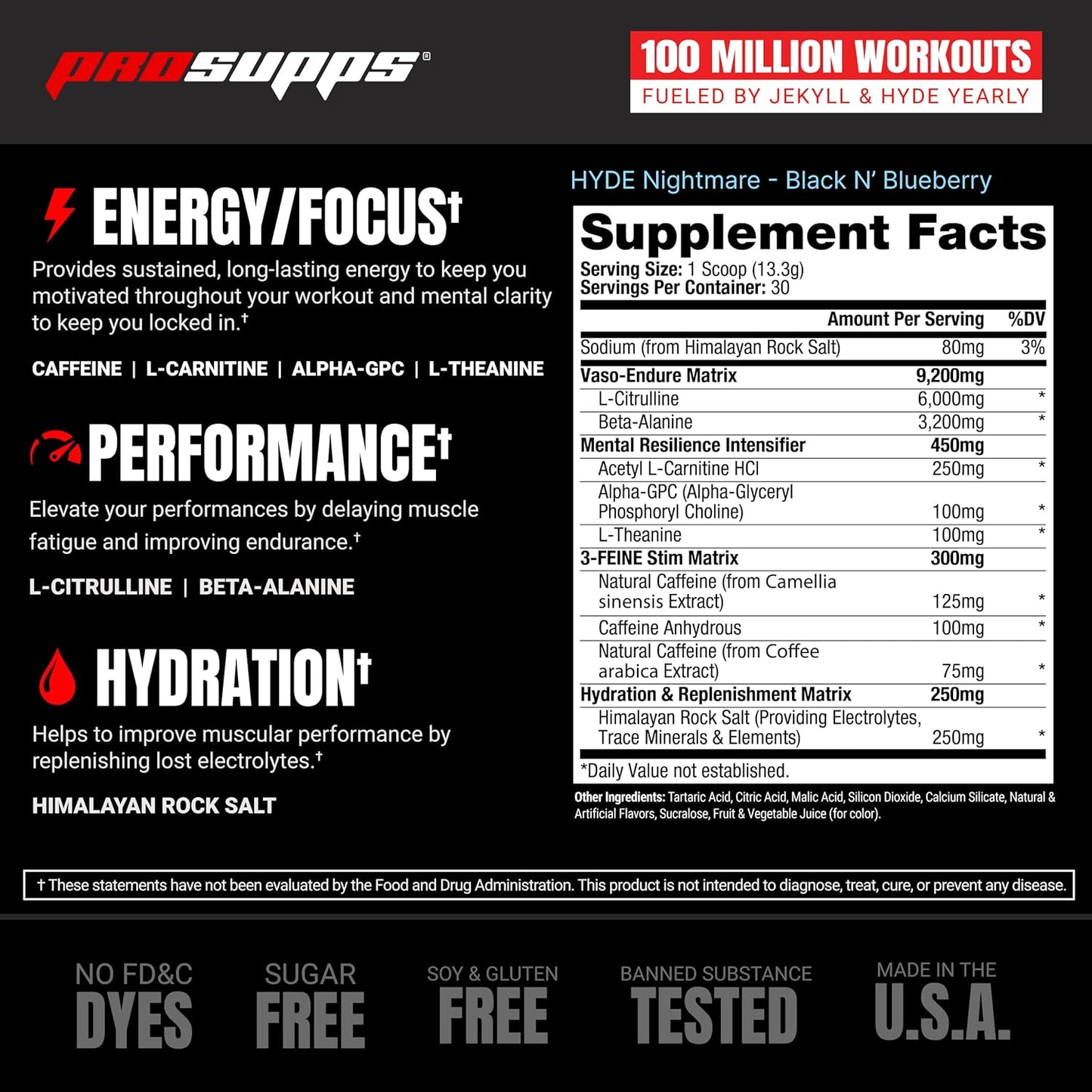 PROSUPPS Hyde Nightmare Pre-Workout - Intense Energy & Focus (30 Servings)