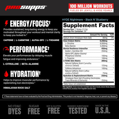 PROSUPPS Hyde Nightmare Pre-Workout - Intense Energy & Focus (30 Servings)