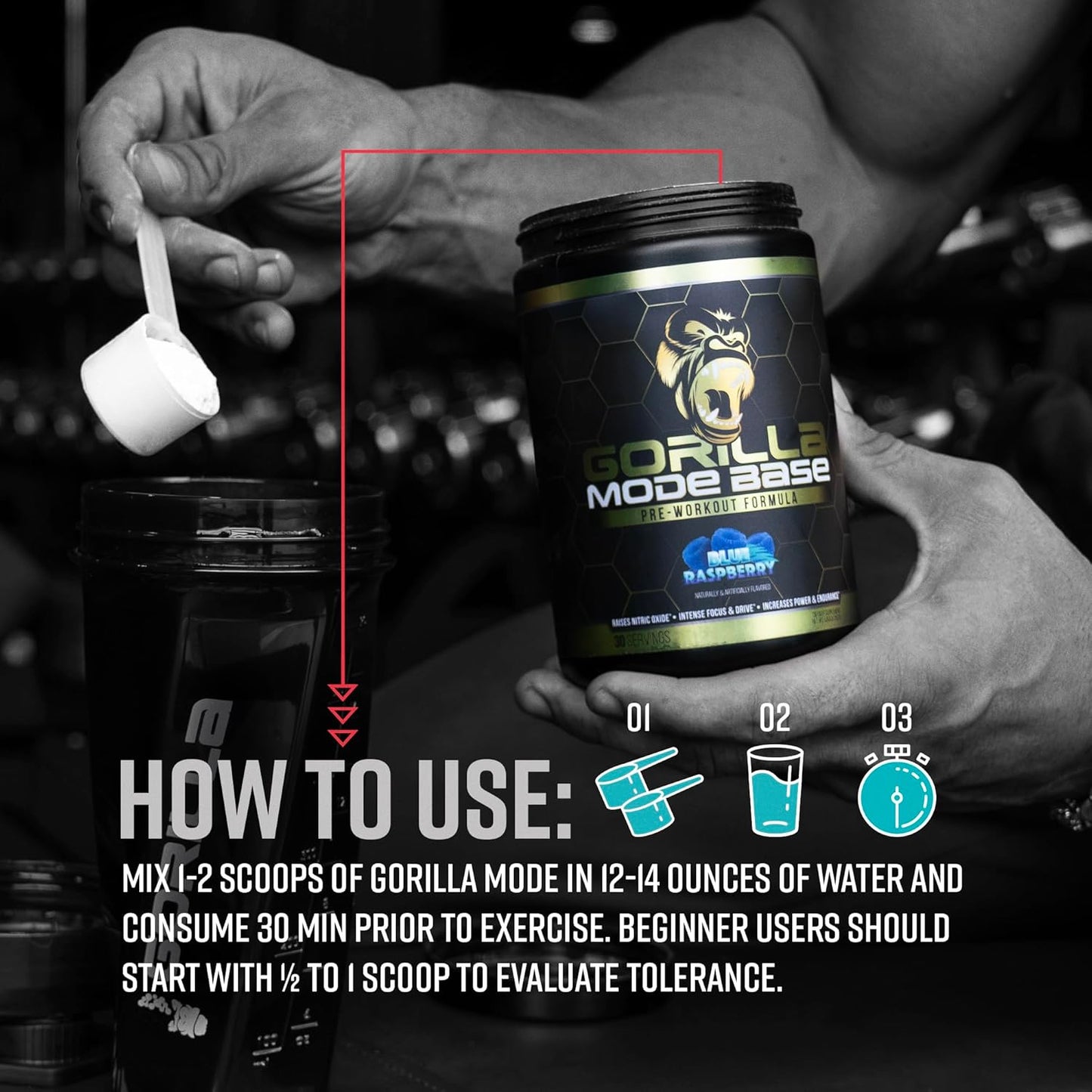 Gorilla Mode Pre-Workout for Focus, Endurance & Power (360g, Watermelon)