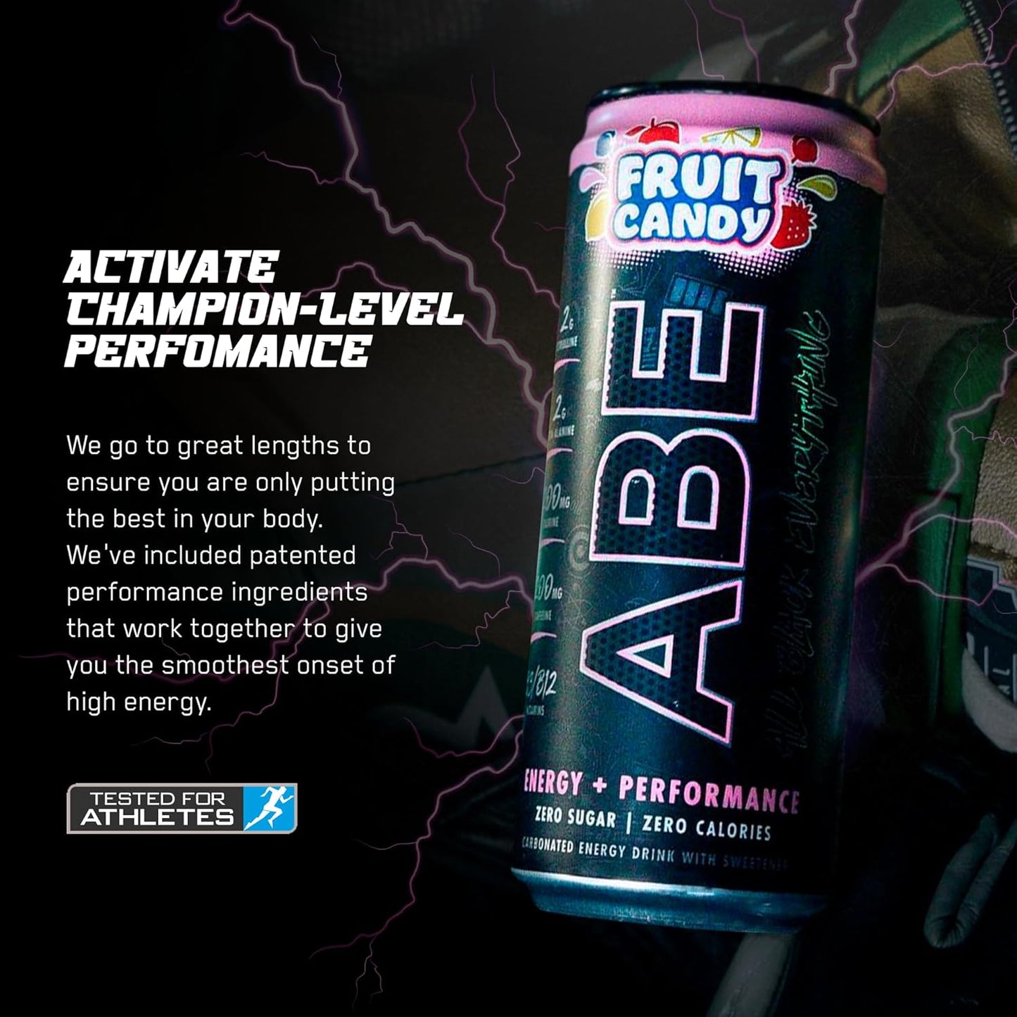 Black Sugar-Free Energy Drink, Fruit Candy Flavor (12 Pack, 200mg Caffeine)