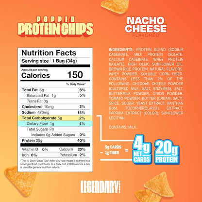 Legendary Foods Keto & Gluten-Free Protein Chips, Nacho Flavor (7x1.2oz)