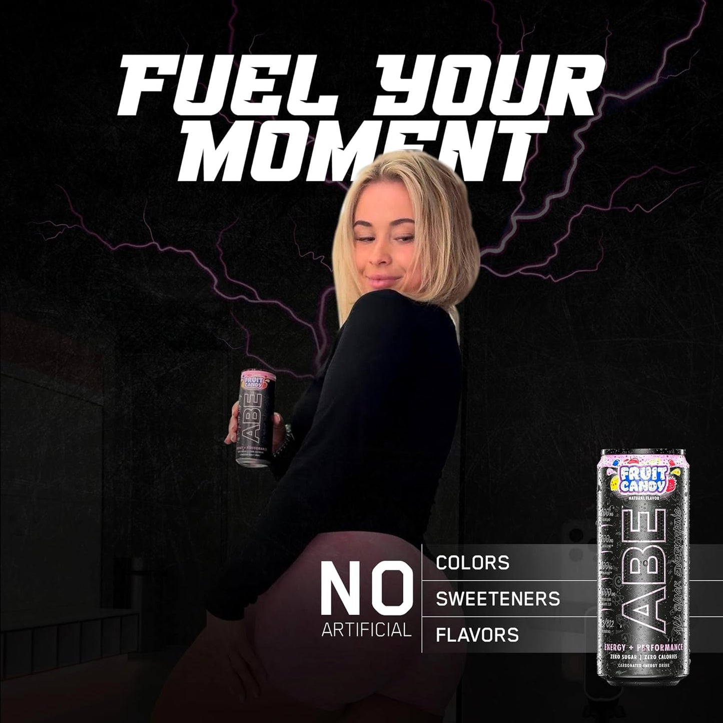 Black Sugar-Free Energy Drink, Fruit Candy Flavor (12 Pack, 200mg Caffeine)