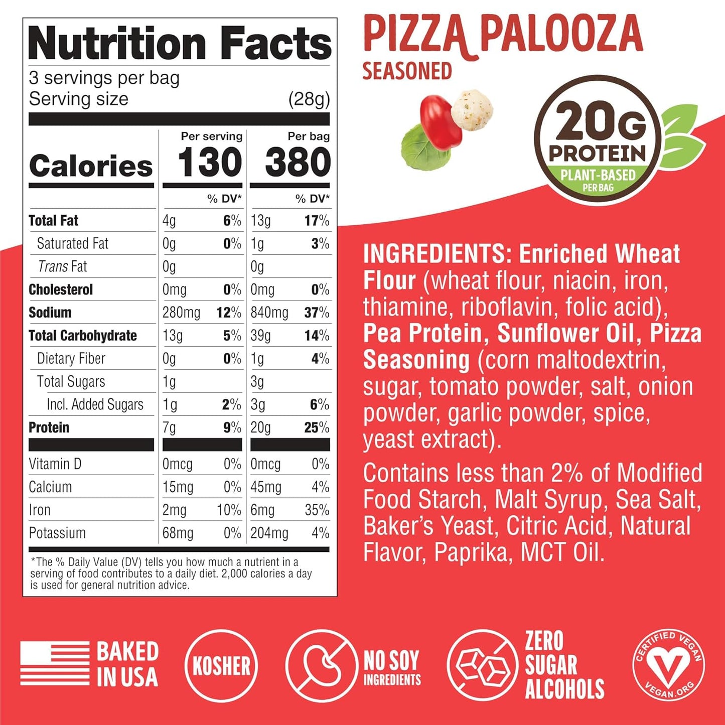 Lenny & Larry's Pizza Palooza Pretzel Snacks, Vegan, 20g Protein (8 Bags, 3oz)