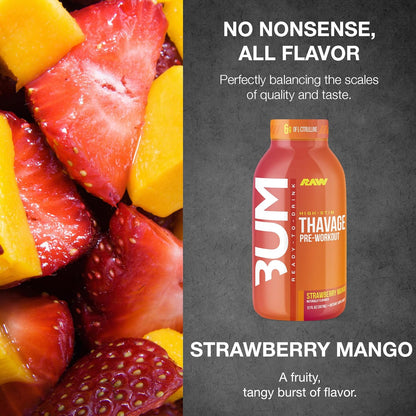 BUM Thavage Pre-Workout RTD - Strawberry Mango, Zero Sugar (12 Pack)