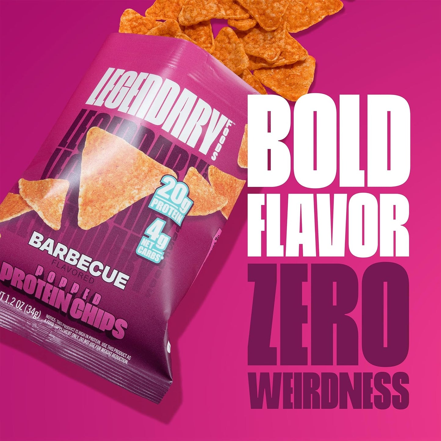 Legendary Foods BBQ Protein Chips - Keto, Gluten-Free Taco Snacks (7 Pack, 1.2oz)