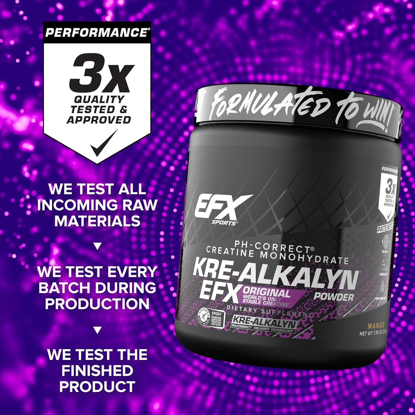 EFX Sports Kre-Alkalyn Creatine Powder for Strength & Performance (Mango, 110 Servings)