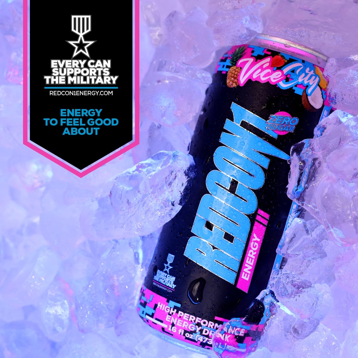 REDCON1 Vice City Zero Sugar Energy Drink, 200mg Caffeine, Nootropic (12ct)