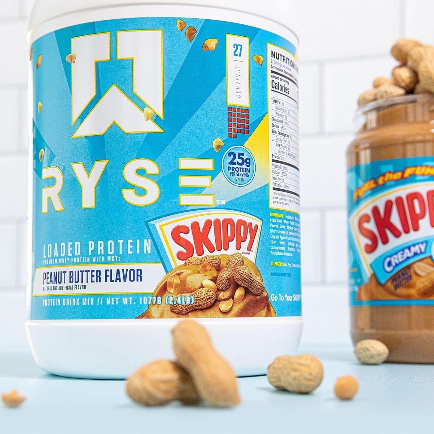 Ryse Loaded Protein Powder with Prebiotic Fiber & MCTs, Low Carbs & Sugar (27 Servings, Skippy Peanut Butter)