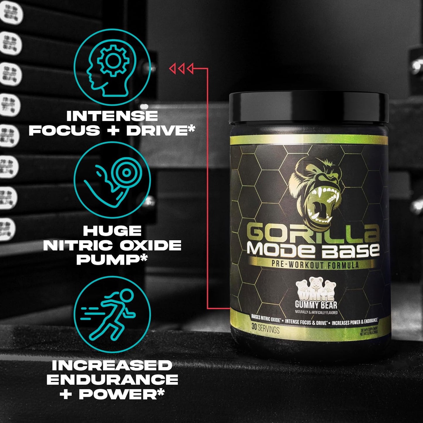 Gorilla Mode Pre-Workout for Focus, Endurance & Power (360g, Watermelon)