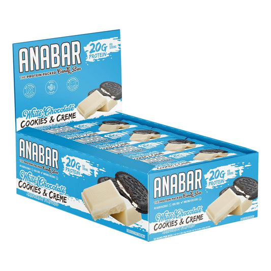 Anabar Protein Bar, 20g Protein, White Chocolate Cookies & Creme (12 Bars)