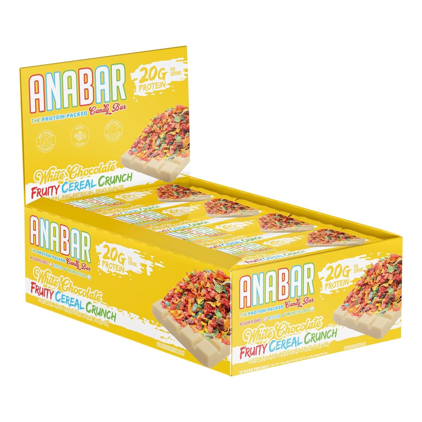 Anabar Protein Bar, 20g Protein, No Sugar Alcohols (12 Bars, White Choc Fruity)