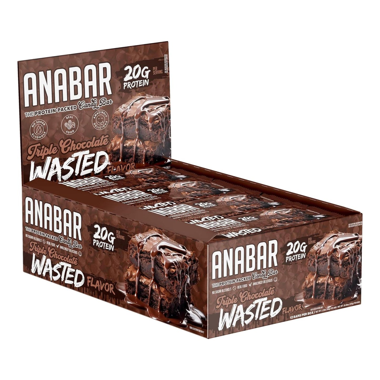 Anabar Protein Bar, Triple Chocolate, 20g Protein, No Sugar Alcohols (12 Bars)