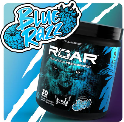 R1 Roar Pre-Workout Powder with Key Ingredients (30 Servings, Blue Razz)