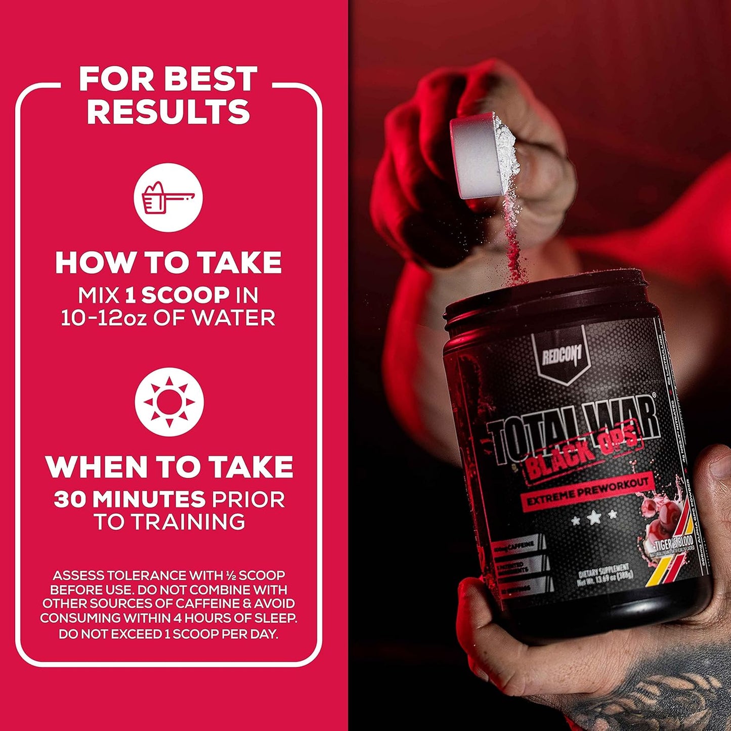 REDCON1 Total War Black Ops Preworkout, Tigers Blood, 400mg Caffeine (20 Servings)