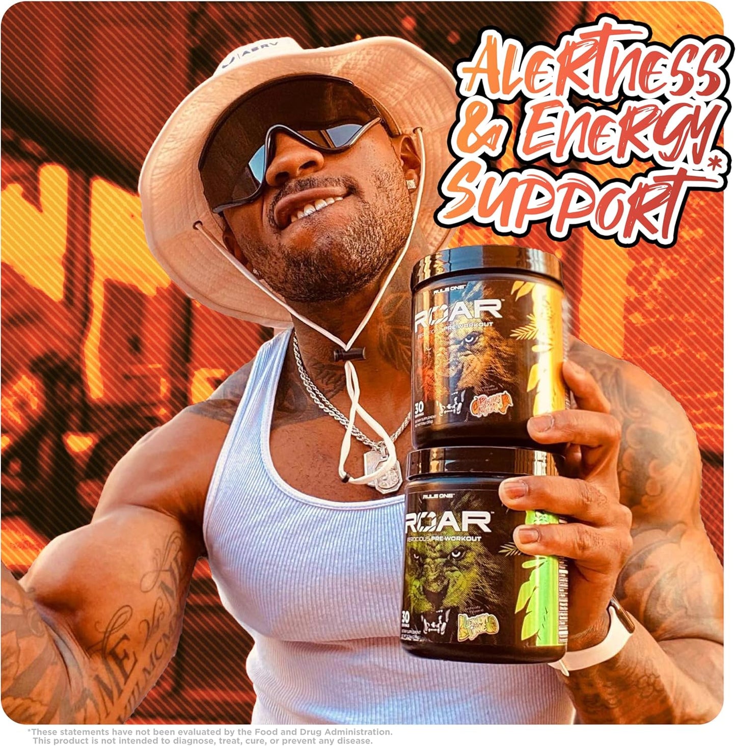 Rule 1 R1 Roar Pre-Workout Powder, Creatine & Caffeine (Peach Mango, 30 Servings)