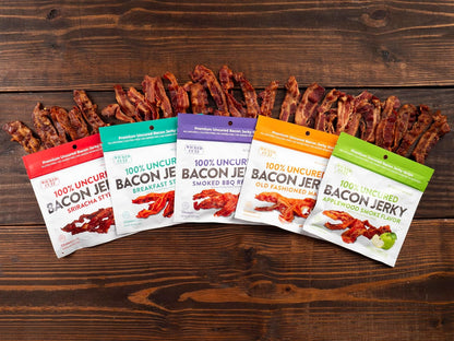 Breakfast Bacon Jerky, Tender & Gluten-Free, 14g Protein, Low Calorie (2 Bags)