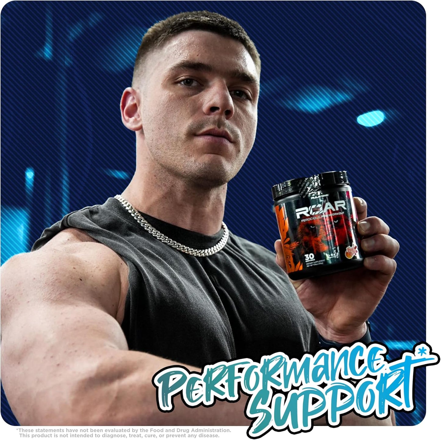 R1 Roar Pre-Workout Powder with Key Ingredients (30 Servings, Blue Razz)