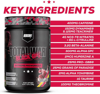 REDCON1 Total War Black Ops Preworkout, Tigers Blood, 400mg Caffeine (20 Servings)