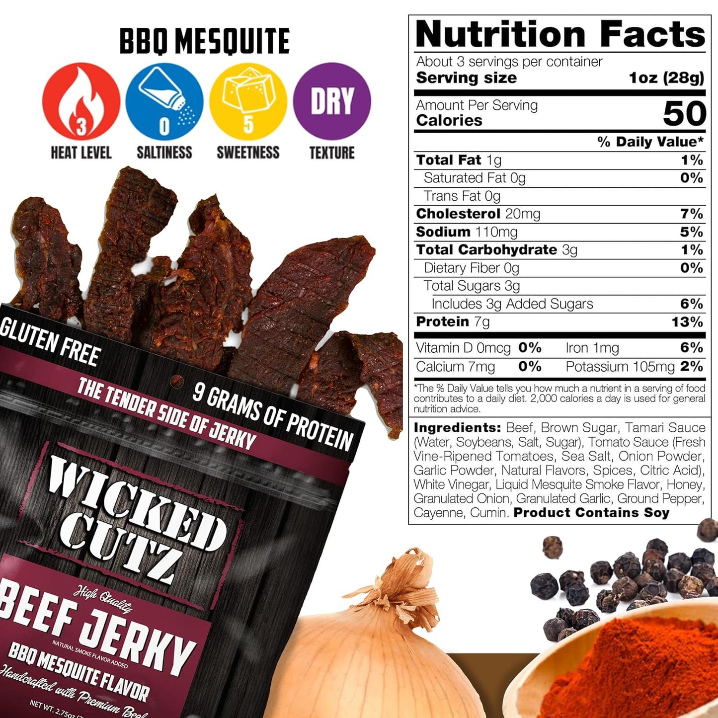 BBQ Mesquite Beef Jerky - Tender, High Protein, Gluten-Free (2 Bags)