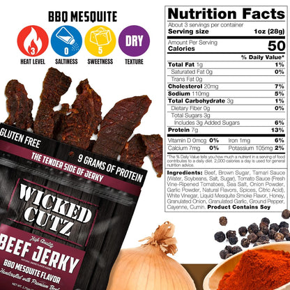 BBQ Mesquite Beef Jerky - Tender, High Protein, Gluten-Free (2 Bags)
