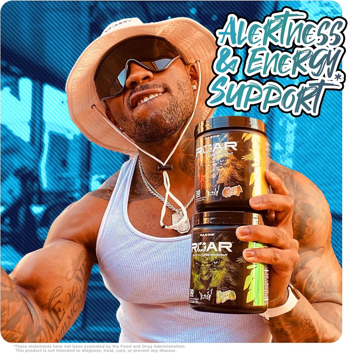 R1 Roar Pre-Workout Powder with Key Ingredients (30 Servings, Blue Razz)